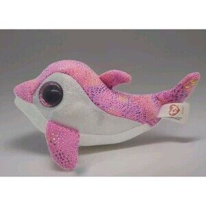 Ty Beanie Boo Sparkles Pink/Silver Dolphin Stuffed Plush Animal Appx 8"
